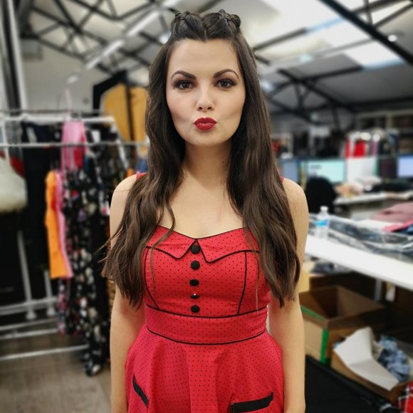 Hell Bunny Red dress with polka dots - 3X - Picture 3 of 5